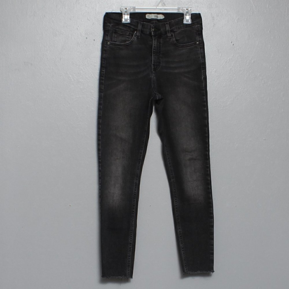 Tophshop Moto Jamie faded black raw hem high rise skinny jeans